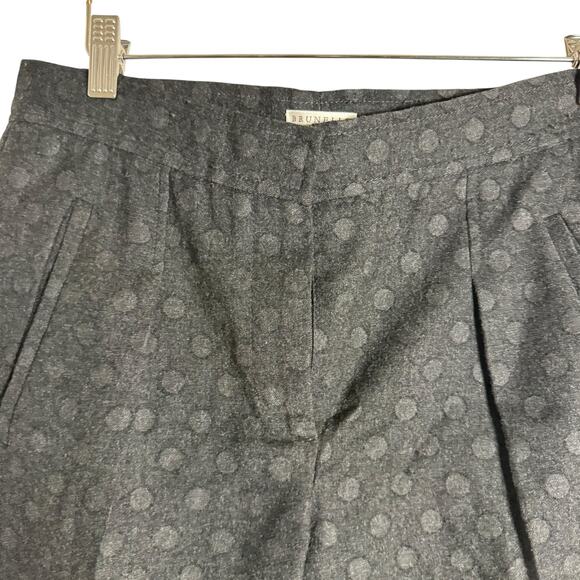 Brunello Cucinelli Gray Polka Dot Mid Rise Slim Fit Italian Virgin Wool Pants 4 - Picture 4 of 11